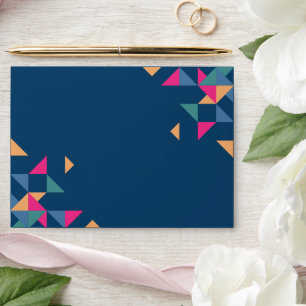 Modern Colourful Navy Blue Geometric Wedding Envelope