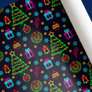 Modern Colourful Neon Lights Christmas  Wrapping Paper