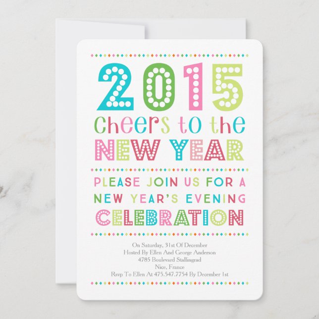 Modern Colourful New Years Eve Party Invitation (Front)