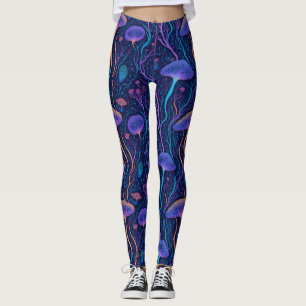 Modern Colourful Ocean Bioluminescent Jellyfish Leggings