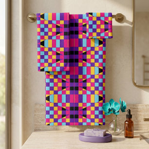 Modern Colourful Op Art Mosaic Geometric Pattern Bath Towel Set