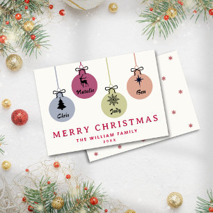 Modern Colourful Ornaments Family Name Non Photo Holiday Card