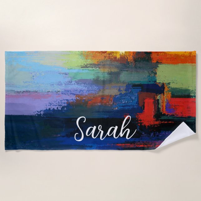 Modern Colourful Paint Brush Abstract Custom Gifts Beach Towel (Front)