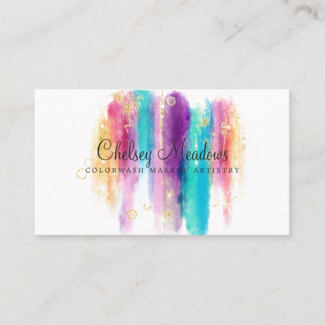 Modern Colourful Painted Brushstrokes Glitter Business Card (Front)