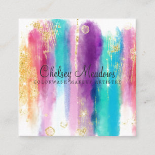Modern Colourful Painted Brushstrokes Glitter Square Business Card