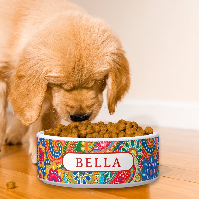 Modern Colourful Paisley Floral Personalised Name Bowl (Creator Uploaded)