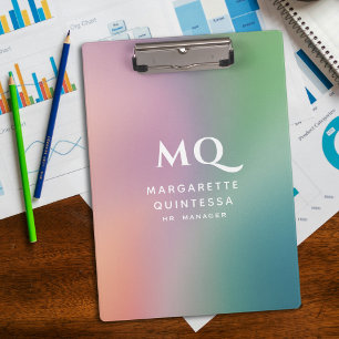 Modern Colourful Pastel and White Monogram Initial Clipboard