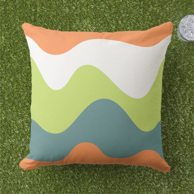 Modern colourful pastel waves summer abstracts blu cushion (Grass)