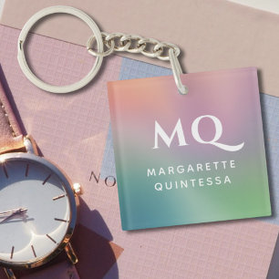 Modern Colourful Pastel White Monogrammed Initial Key Ring