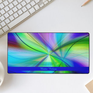 Modern Colourful Pattern Watercolor Blue Desk Mat