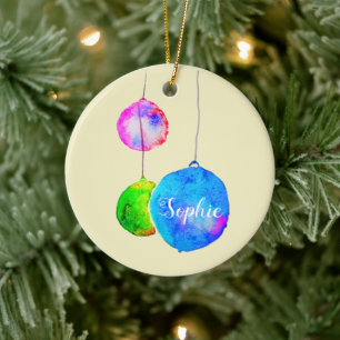 Modern colourful personal name Christmas baubles Ceramic Ornament