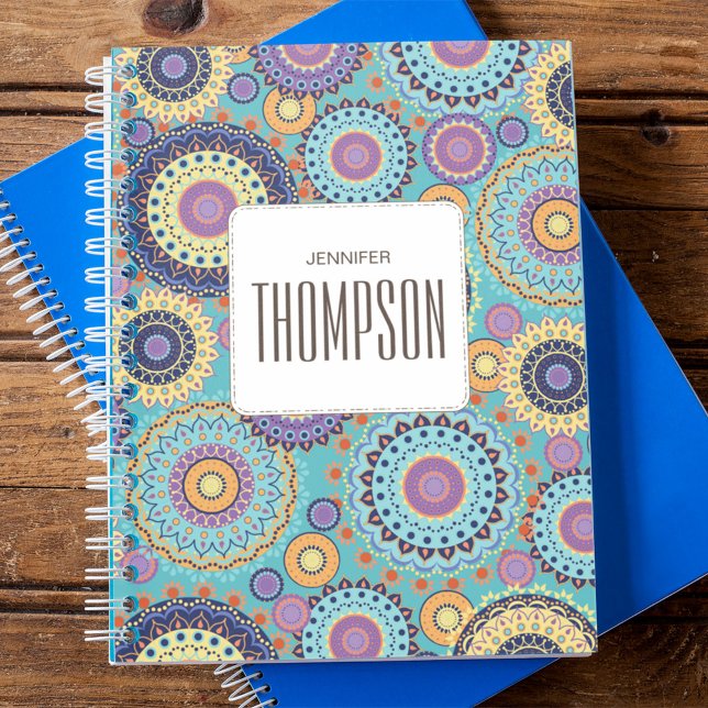Modern Colourful Personalised Geometric  Planner (Modern teal blue geometric personalized notebook.)