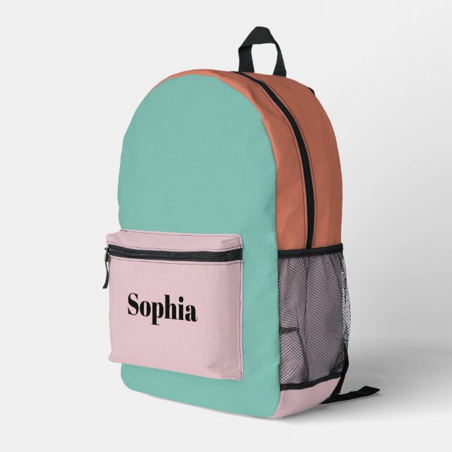 Modern Colourful Personalised Name Printed Backpack (Back Corner Right)