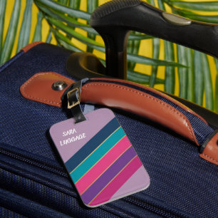 Modern Colourful Personalised Stripes Luggage Tag 