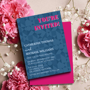 Modern Colourful Pink & Blue Geometric Wedding Invitation