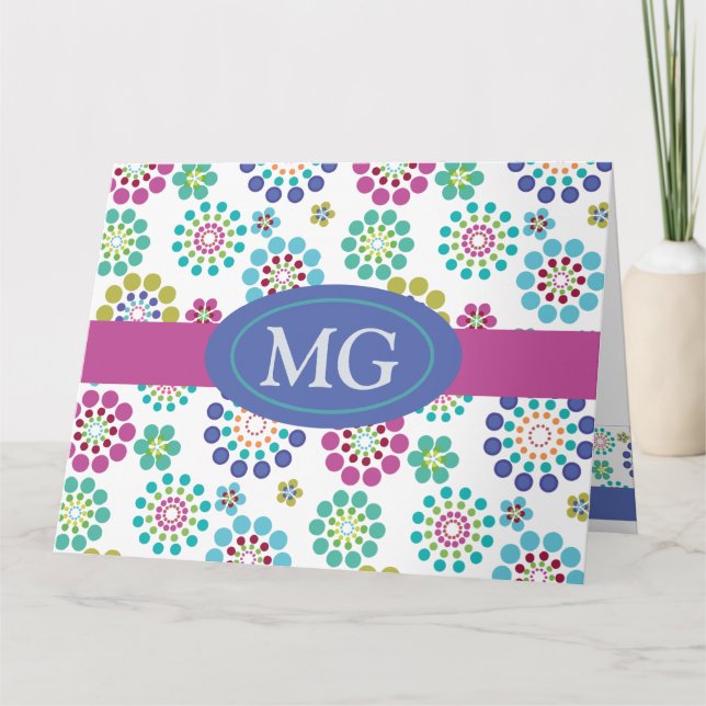 modern colourful pink green turquoise dot flower thank you card (Front)