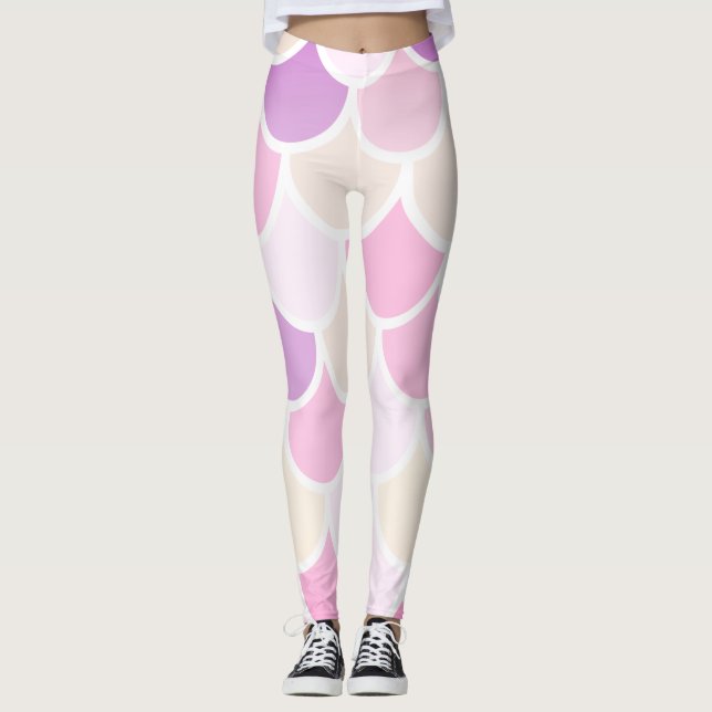 Modern Colourful Pink Mermaid Scales Pattern Leggings (Front)