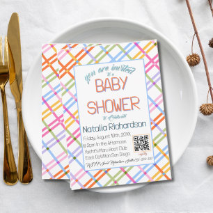 Modern Colourful Plaid Baby Shower Theme Invitation