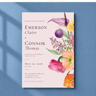 Modern Colourful Poppy Garden Wedding Invitation