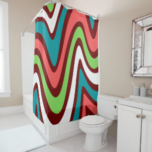 Modern colourful preppy abstract waves blue green shower curtain