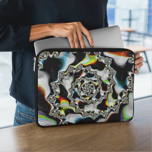 Modern Colourful Psychedelic Spiral Fractal Laptop Sleeve (Creator Uploaded)