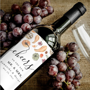 Modern Colourful Pumpkin Autumn  Wine Label