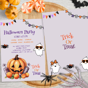 Modern Colourful Pumpkin Candy Kids Halloween Part Invitation