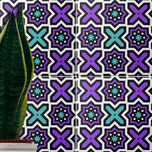 Modern Colourful Purple Teal Geometric Pattern Ceramic Tile