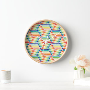 Modern Colourful Rainbow Cube Pattern Clock