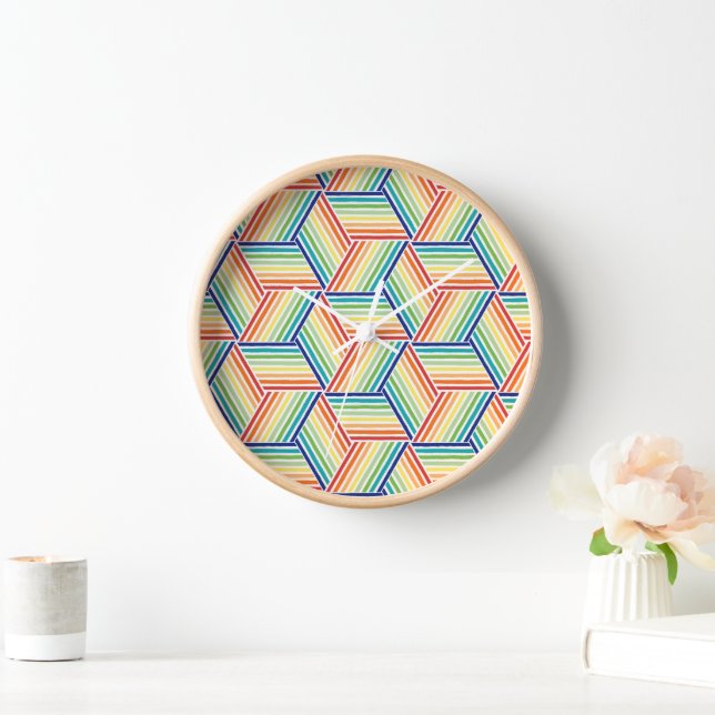 Modern Colourful Rainbow Cube Pattern Clock (Home)