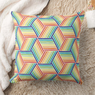 Modern Colourful Rainbow Cube Pattern Cushion