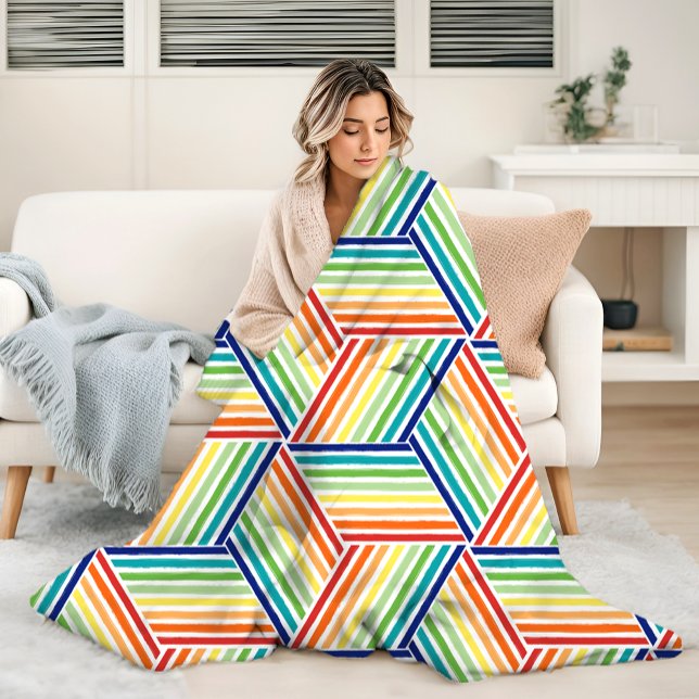 Modern Colourful Rainbow Cube Pattern Fleece Blanket (Creator Uploaded)