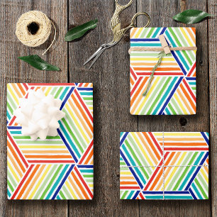 Modern Colourful Rainbow Cube Pattern Wrapping Paper Sheet