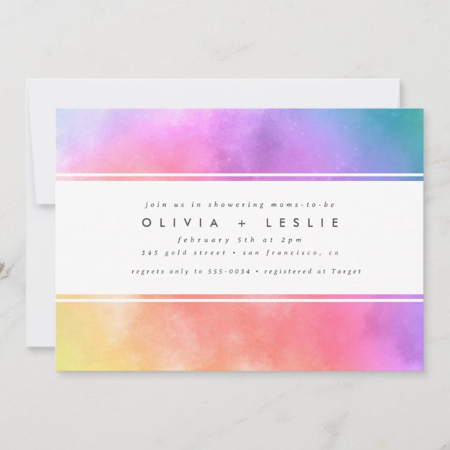Modern Colourful Rainbow Gender Neutral Baby Showe Invitation (Front)