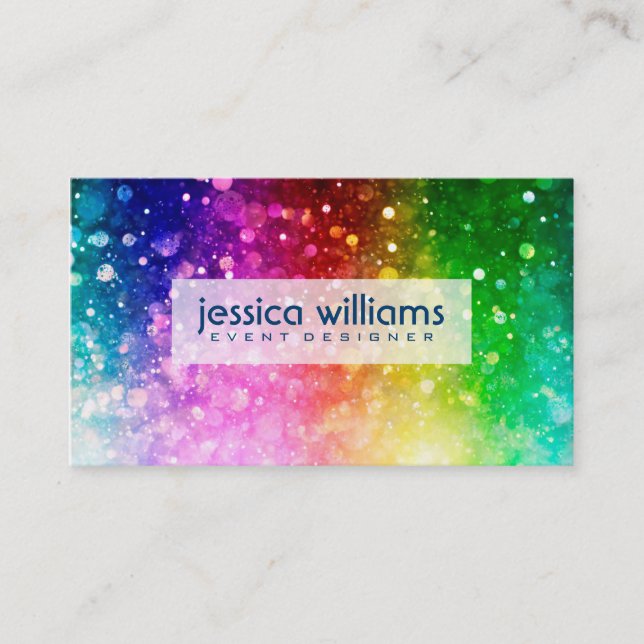 Modern Colourful Rainbow Glitter Burst Business Card (Front)