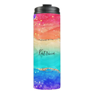 Modern Colourful Rainbow Glitter  Thermal Tumbler