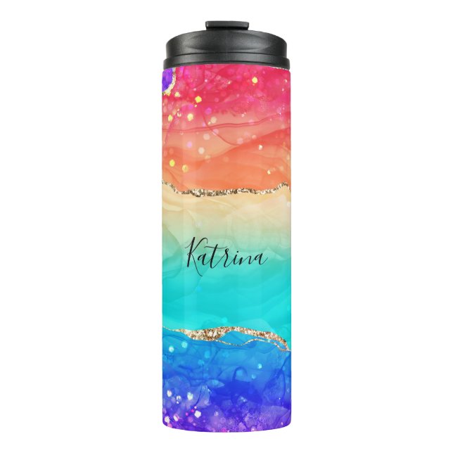 Modern Colourful Rainbow Glitter  Thermal Tumbler (Front)