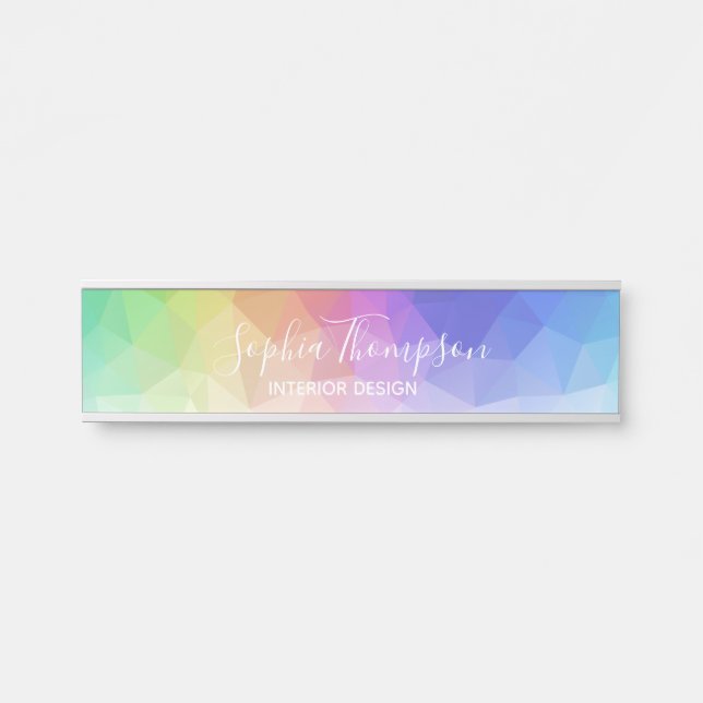 Modern Colourful Rainbow Polygonal - Name Plate (Front)
