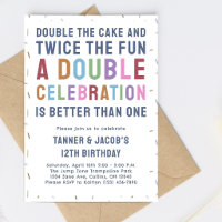 Modern Colourful Rainbow Sprinkles Double Birthday