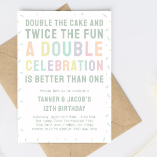 Modern Colourful Rainbow Sprinkles Double Birthday Invitation