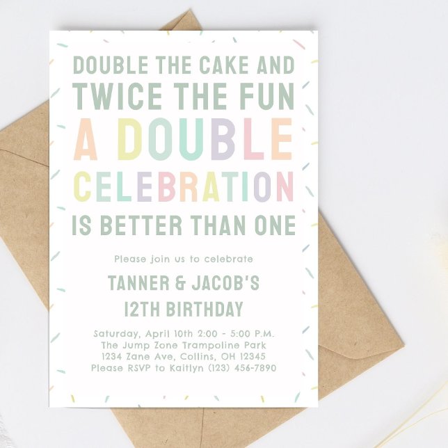 Modern Colourful Rainbow Sprinkles Double Birthday Invitation (Creator Uploaded)