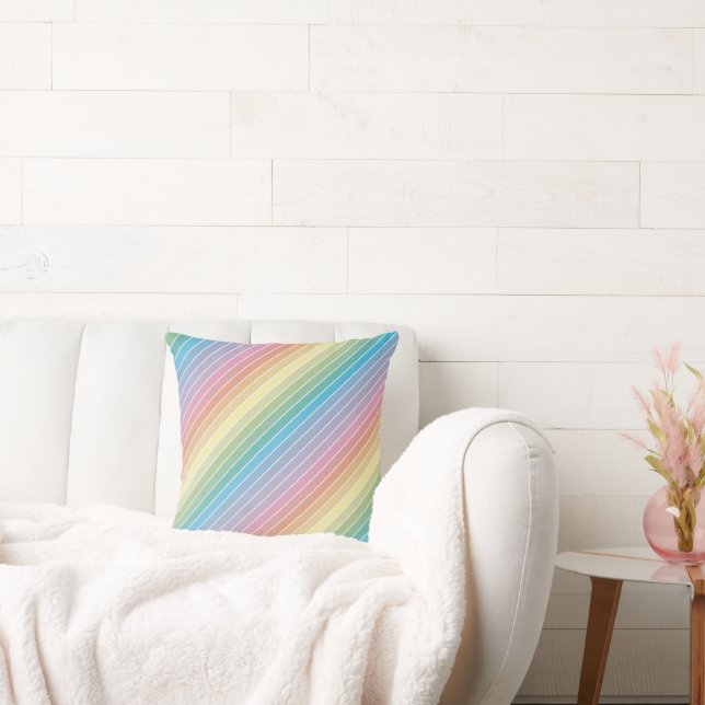Modern Colourful Rainbow Stripes Pattern Cushion (Couch)