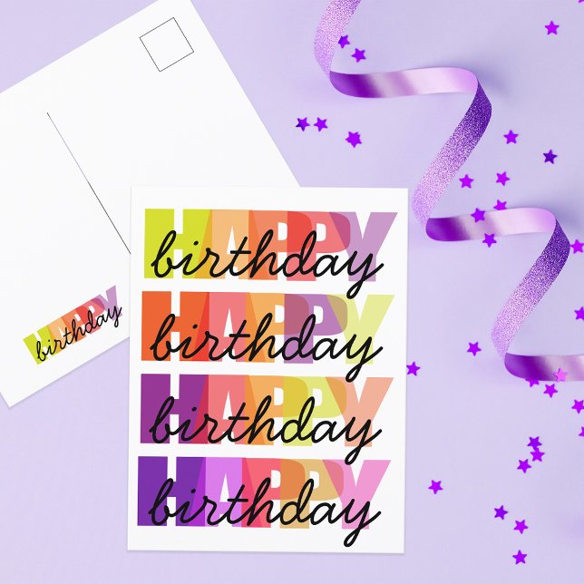 Modern Colourful Rainbow Typography Happy Birthday Postcard (Creator Uploaded)