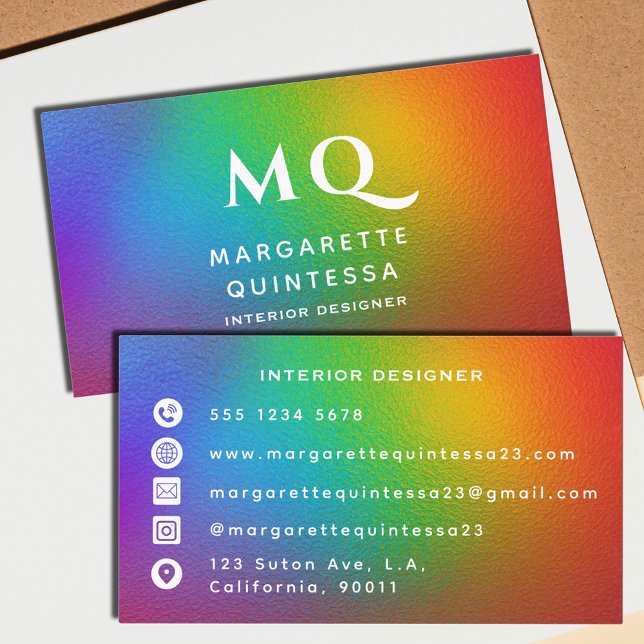 Modern Colourful Rainbow White Monogram Initials Business Card (Creator Uploaded)