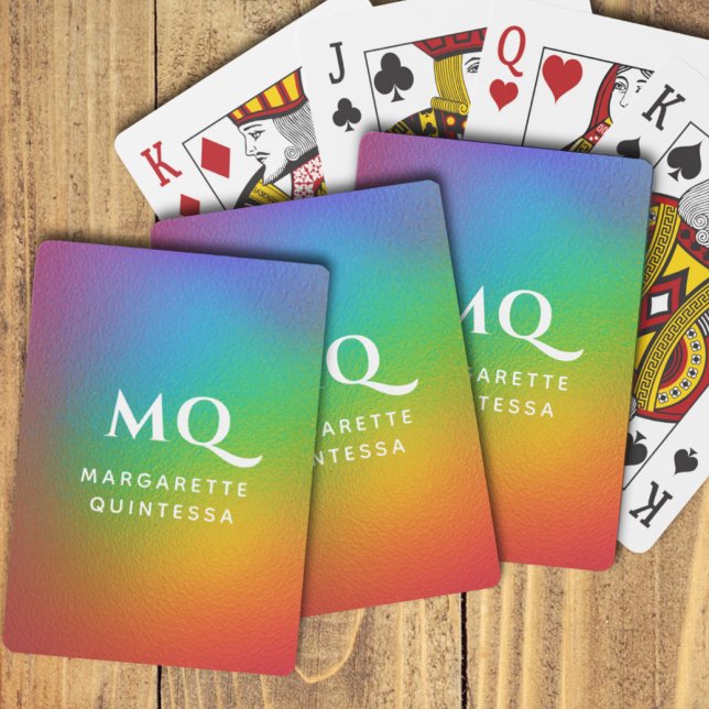 Modern Colourful Rainbow White Monogram Initials Playing Cards (Creator Uploaded)