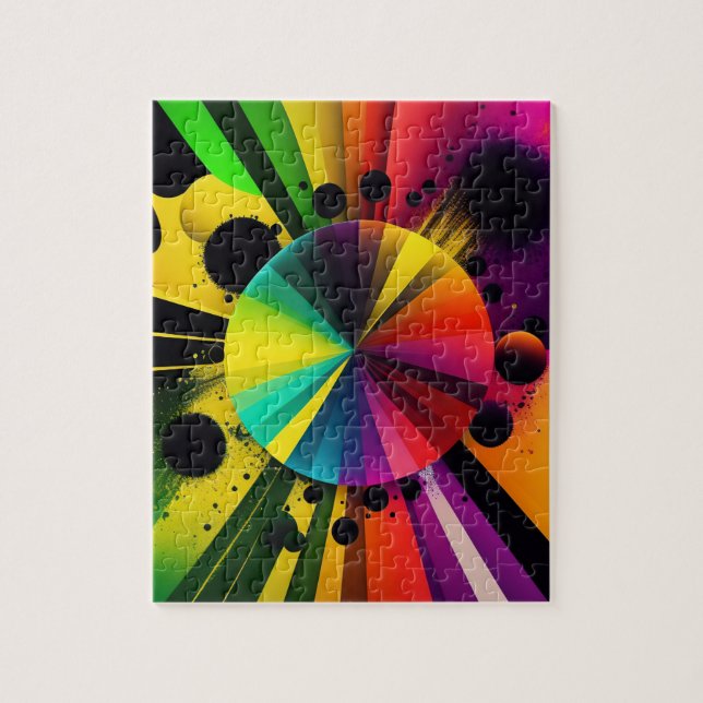 Modern Colourful Rays 3D Abstract Geometric Jigsaw Puzzle (Vertical)