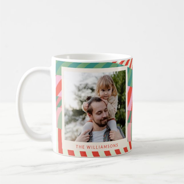 Modern Colourful Red Green Pink Geometric Photo  Coffee Mug (Left)