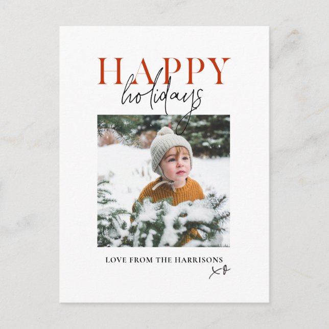 Modern Colourful Red Script Family Kids Photo Happ Holiday Postcard (Front)