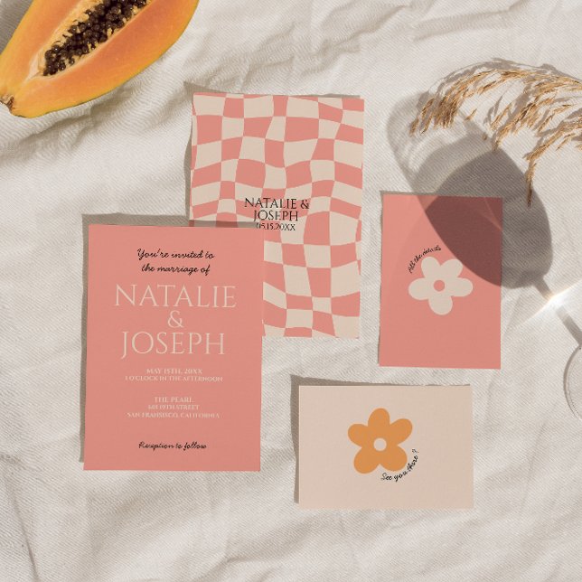 Modern Colourful Retro Bright Bold Unique Wedding  Invitation (Creator Uploaded)