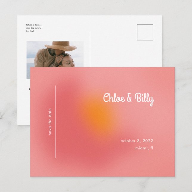 Modern Colourful Retro Gradient Pink Ombre Photo Announcement Postcard (Front/Back)